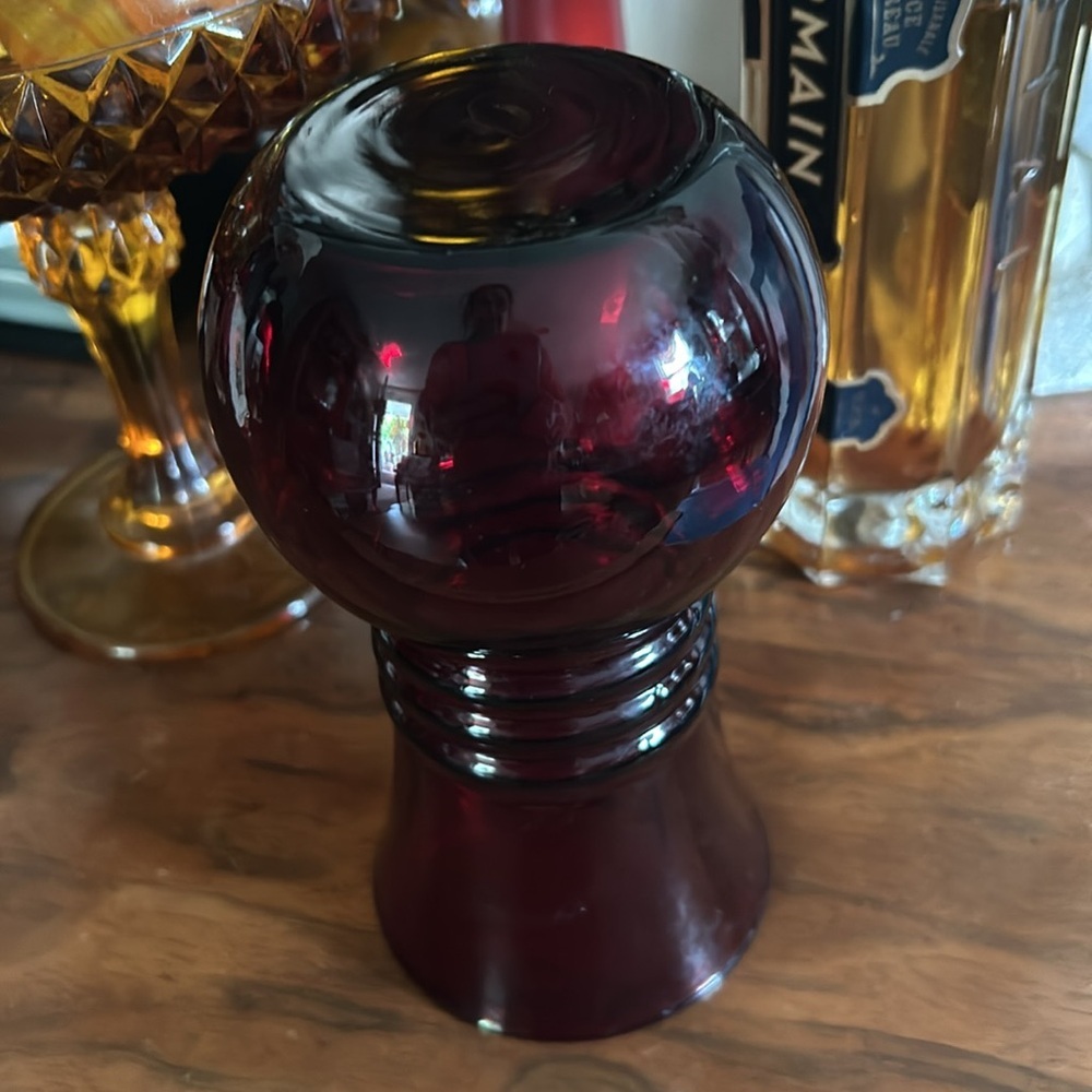 Vintage Anchor Hocking Glass Royal Ruby Red Vase with 3 Rings - Picture 5 of 6